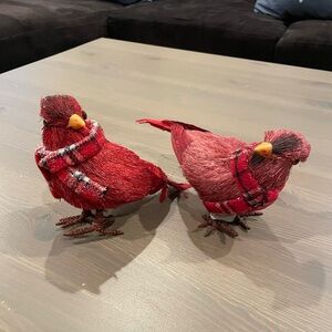 ❌SOLD❌ Set of 2 Glittered Cardinals with Plaid Scarves by Valerie Parr Hill